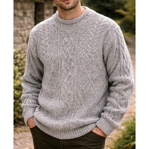 Vintage Country Club Mens Irish Wool Aran Fisherman Sweater Sz XL Cozy Winter